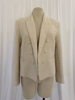 L'AGENCE Cream Double-Breasted Bouclé Blazer